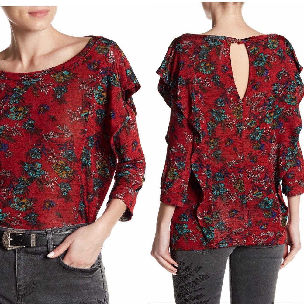 FREE PEOPLE Dock Street Top In Red Combo XS New